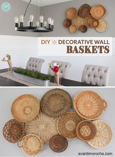 DIY Decorative Wall Baskets | Mural de Cestas - Avanti Morocha Diy Woven Basket Wall Decor, Decorative Wall Baskets, Basket On Wall, Basket Walls, Basket Makeover, Wall Baskets, Basket Wall, Basket Wall Decor, Diy Basket