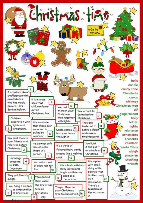 This ESL worksheet with Christmas definitions is great for teaching your students more about Christmas, its customs, and how it is celebrated. Christmas Definition, Christmas Elementary, Oppgaver For Barn, Handwriting Worksheet, Christmas Lesson, English Christmas, Christmas Trivia, Christmas Worksheets, Time Worksheets