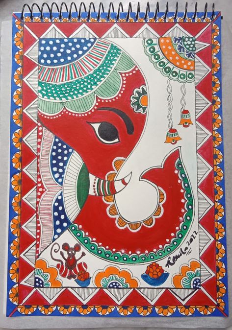 Original Madhubani painting, Ganesh painting, acrylic painting, A4 art paper, colourful painting, Indian art, traditional Indian paiting Ganesh Madhubani Painting, Ganesh Acrylic Painting, Madhubani Ganesha, Festival Painting, Madhubani Motifs, Madhubani Paintings Peacock, Mithila Painting, Ganesha Drawing, Gond Painting