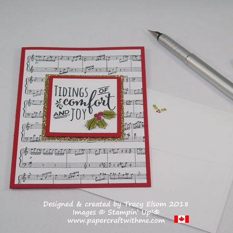 Christmas Cards Using Sheet Music, Christmas Cards With Music Paper, Stampin Up Merry Music Dsp Cards, Sheet Music Christmas Cards, Musical Christmas Cards, Music Cards, Music Card, Papercrafting Ideas, Christmas Cards 2018