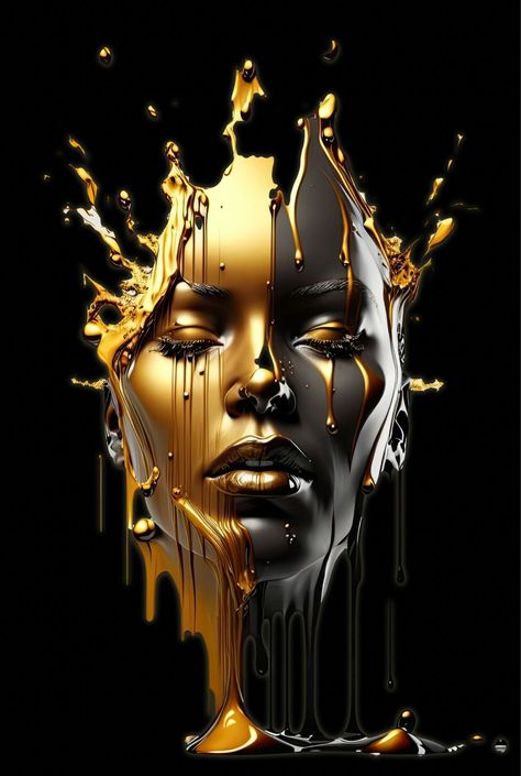 Black And Gold, Paint, Gold, Black, Art