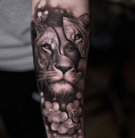 Tattoos Women Thigh, Leg Tattoos Women Thigh, Lioness Tattoo Ideas, Lion Sleeve Tattoo, Lion And Lioness Tattoo, Lion Sleeve, Female Lion Tattoo, Lioness Tattoo, Lion Tattoos