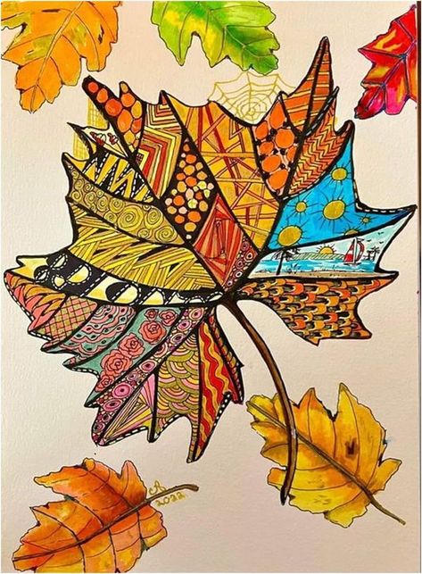 Autumn Leaf Drawing, Fall Tree Watercolor Painting, Romero Britto Art, Britto Art, Autumn Leaves Art, Tree Watercolor Painting, Doodle Art Flowers, Leaf Artwork, Creek Art