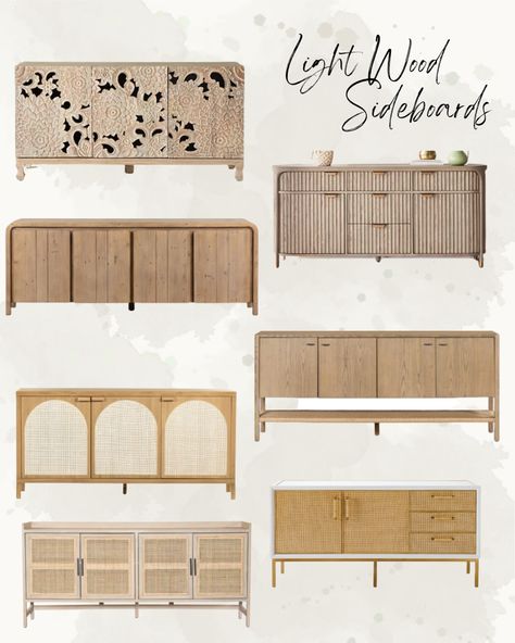 Light wood sideboards roundup of seven pieces Scandinavian Buffet Table, Minimalist Buffet Table, Natural Wood Buffet Cabinet, Diy Rattan Sideboard, Boho Buffet Cabinet, Rattan Sideboard Styling, Natural Wood Tv Console, Boho Media Console, Boho Buffet Table