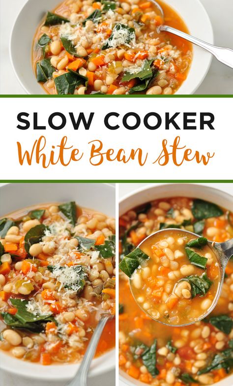 Another instant Skinny Ms. classic -Slow Cooker White Bean Stew - It doesn't get more delicious than this! Dinner Recipes Slow Cooker, White Bean Stew, Vegan Crockpot Recipes, Recipes Slow Cooker, Clean Eating Recipes For Dinner, Keto Ideas, Bean Stew, Clean Eating Dinner, Buffalo Chicken Dip