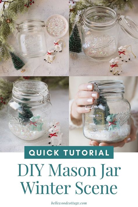 Mason Jar Christmas Scene, Mini Christmas Scene Diy, Christmas In A Jar Decoration, Snow In A Jar, Winter Terrarium, Holiday Mason Jar Crafts, Christmas Glass Jars, Holiday Party Crafts, Scene Diy