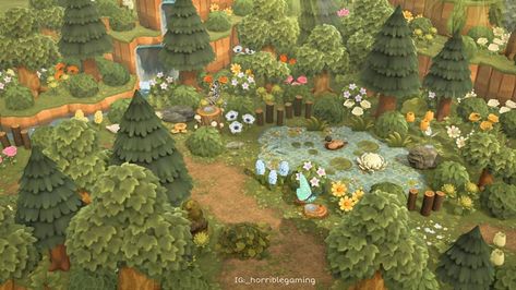 Acnh Woodland, Cottagecore Ideas, Acnh Cottagecore, Animal Crossing 3ds, Fantasy Island, Over The Garden Wall, Woodland Garden, Island Design, Animal Crossing Qr