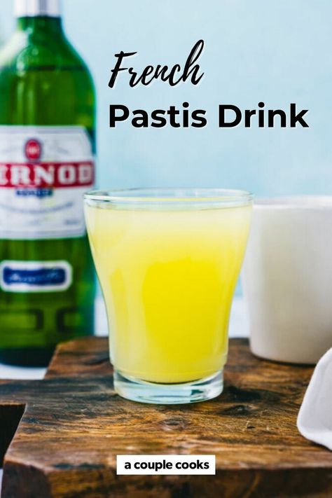 Here’s how to make the classic French Pastis drink! It’s a refreshing mix of the anise-flavored liqueur and water. #pastis #pernod Pernod Cocktail Drinks, French Meal, Friday Cocktails, Liqueur Cocktails, Cocktails Summer, Recipes French, French Cocktails, A Couple Cooks, Couple Cooking