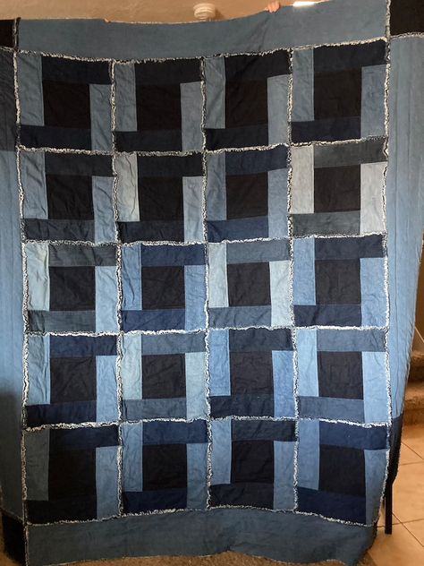 Denim cubby Holes Quilt-Unconventional rag quilt. | Etsy Denim Quilt Ideas, Denim Rag Quilt, Denim Quilt Patterns, Denim Quilts, Blue Jean Quilts, Jean Quilt, Cubby Hole, Denim Quilt, Quilt Labels