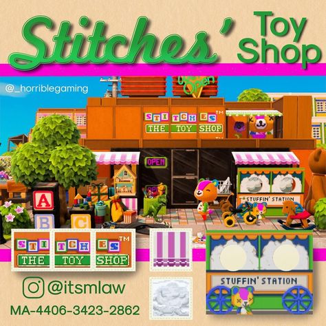 Mlaw on Instagram: “Introducing Stitches’ Toy Shop and Stuffin’ Station🧸I’ve been working on some designs for @_horriblegaming ‘s new island and I’m actually…” Toy Store Design, Acnh Beach, Acnh Kidcore, Pastel Kidcore, Ac Ideas, Acnh Patterns, For My Bestie, Stitch Toy, Acnh Ideas