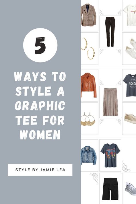 Cool Tshirt Outfits Women, How To Wear T Shirt In Different Ways, Ways To Wear A Graphic Tee, How To Dress Up Graphic Tees, How To Style A Tshirt Graphic Tees, Ways To Style A Graphic Tee, Ways To Wear A Tshirt, Fitted Graphic Tee For Fall, Dressing Up A Tshirt