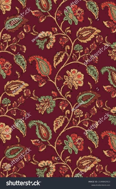 Kalam Kari Painting, Kalmkari Pattern Allover, Kalamkari Prints Patterns, Kalam Kari, Textile Pattern Design Fashion, Kalamkari Prints, Poppy Flower Painting, Ajrakh Pattern, Block Print Pattern