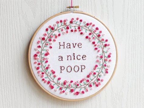 Embroidery Bathroom, Funny Bathroom Art, Funny Embroidery, Redwork Embroidery, Bathroom Sign, Embroidery Transfers, Funny Bathroom, Embroidery Patterns Vintage, Cross Stitch Funny