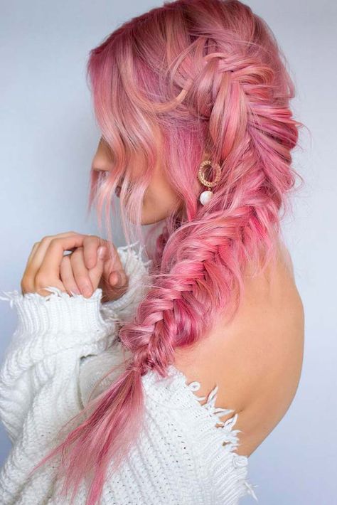 Dua Lipa Mermaid, Nexxus Hair Products, Sea Elf, Fish Tail Side Braid, Mermaid Hair Color, Hair Color Crazy, Colourful Hair, Shoulder Hair, Fishtail Braid