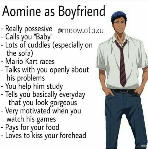 Funny Boyfriend Jokes, Boyfriend Jokes, Aomine Kuroko, Funny Boyfriend Memes, Kuroko No Basket Characters, Funny Boyfriend, Basketball Anime, Kagami Taiga, Types Of Boyfriends