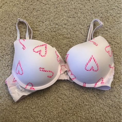 *Wear Everywhere Push-Up Bra *Worn Lightly In Excellent Condition!! *32c *Pink Candy Cane Hearts Cleaning Out My Closet And Trying To Find New Homes For Things That Are In Excellent, If Not Perfect/Never Worn Condition! Pink Push-up Bra, Cute Bras Push Up, Push Up Bra Hacks, Love Pink Clothes, Candy Cane Hearts, Pink Candy Cane, Cute Bra, Fav Products, Pink Clothes