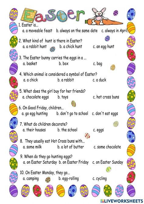 Easter Worksheets For Kids, Primary English Activities, Easter Activity Sheets, Easter English Worksheet, Easter Vocabulary For Kids, Easter Language Activities, Easter Reading Comprehension, Easter Quiz, Easter Worksheets