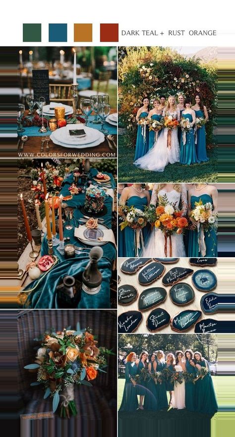 Rust Orange Wedding, Teal And Burnt Orange, Dark Teal Weddings, Wedding Schemes, Teal And Rust, Teal Wedding Colors, Orange Wedding Colors, Fall Wedding Color Schemes, Burnt Orange Weddings