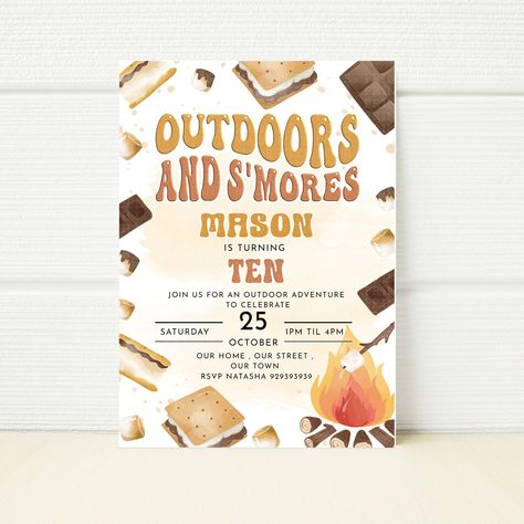 Editable S'mores Birthday Invitation Template Camping Party Outdoor Birthday Forest Party Digital Phone Invitation Camp Out  Bonfire Party Bonfire Party Invitations, Phone Invitation, Bonfire Party, Camping Theme Party, Forest Party, Digital Phone, Outdoor Birthday, Party Outdoor, Camping Party