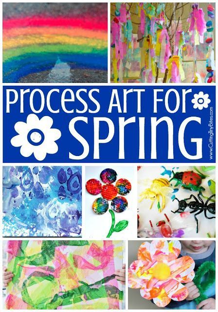 Spring Process Art- Great collection of 20 ideas for spring process art for toddlers, preschoolers, kindergartners, and elementary kids. You'll find painting, stamping, collages, sculpture, and more.  Make flowers, bugs, rainbows, and butterflies! Spring Process Art, Process Art For Toddlers, Process Art Preschool, Art For Toddlers, Rainbows And Butterflies, Spring Art Projects, Make Flowers, Spring Preschool, Spring Kids