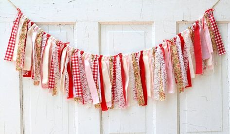 How to Host a Zero Waste Kids Birthday Party [8 Simple Tips] - Learn Along with Me Strawberry Garland, Shabby Chic Bunting, Fringe Banner, Red Party Decorations, Valentine Stuff, Red Birthday Party, Chic Birthday Party, Farmer Market, Pink Shabby Chic