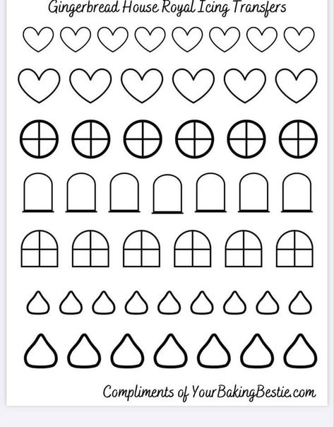 Royal Icing Patterns Templates, Royal Icing Templates Free Printable, Royal Icing Transfer Sheets, Meringue Icing, Homemade Gingerbread House, Royal Icing Templates, Mini Meringues, Icing Transfers, Gingerbread Cookies Decorated