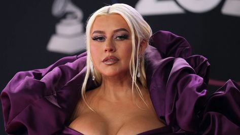 Christina Aguilera Looks Like She Walked Off the Set of Her 2000s Music Videos — See Photos | Allure Zac Posen Gown, Glossier Beauty, Latin Grammys, 2000s Music, Tracks Movie, Purple Corset, Barbie Ferreira, Ombre Lips, Platinum Blonde Hair