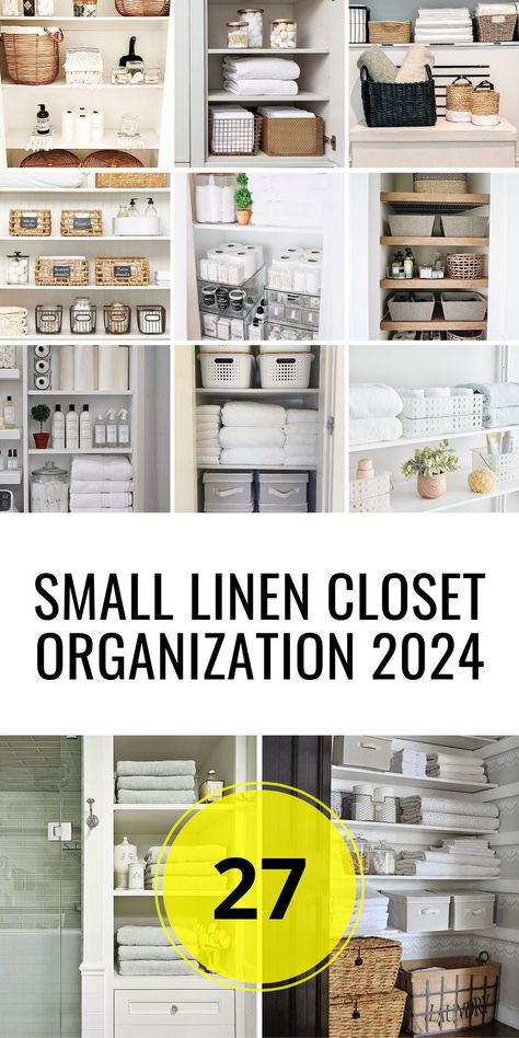 The trend of small linen closet organization in 2024 focuses on making the most of your home's limited spaces. Whether you're organizing a small hallway closet or a bathroom master bath, these ideas will help you keep your linens in order. From budget-friendly options at Dollar Tree to stylish choices from Wayfair.com, there are solutions to fit every need and design preference. Linen Closet Organization Hallway, Small Linen Closet Organization, Small Linen Closet, Linen Closet Design, Linen Closet Organization Ideas, Bathroom Closet Storage, Small Linen Closets, Bathroom Linen Closet, Linen Closet Storage