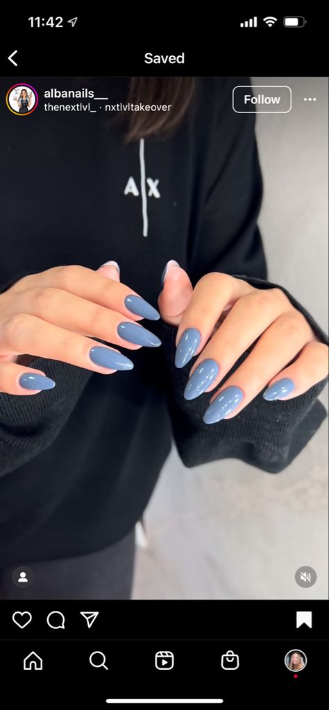 Moody Blue Nails, Blue Jeans Nails, Jean Blue Nails, Grey Blue Nails Designs, Blue Jean Nails, Grayish Blue Nails, Greyish Blue Nails, Steel Blue Nails, Slate Blue Nails