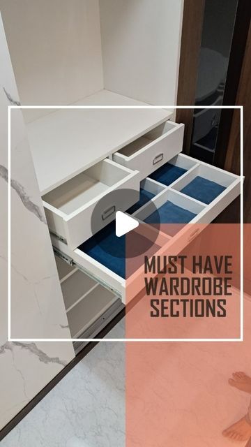 Bhushan Bargat Designs on Instagram: "SOMETHING DIFFERENT FOR YOUR WARDROBE... A secret drawer for storing things you wish to keep safe & hidden; and a pull out tray for you watches, ties and cuff links. #interiordesign #interior #wardrobe #secretdrawer #accessories #instagram #instareels #viralreels #trending #nagpur" Wardrobe Accessories Drawer, Cupboard Drawer Design, Wardrobe Design From Inside, Hidden Drawer Ideas, Cupboard Drawers Ideas, Wardrobe Drawers Ideas, Wardrobe With Drawers Below, Wardrobe Shelving Ideas, Trending Wardrobe Design