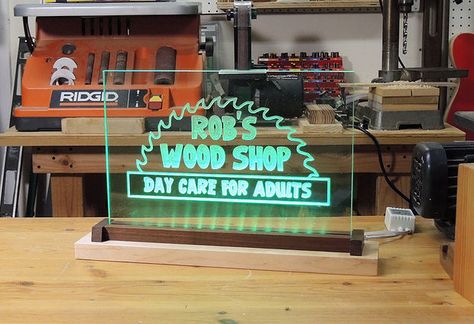 Make an LED Acrylic Sign Diy Acrylic Sign, Acrylic Sign Stand, Led Acrylic Sign, Cnc Machine Projects, Acrylic Sign Holder, Cnc Router Projects, Router Projects, Backlit Signs, Led Projects