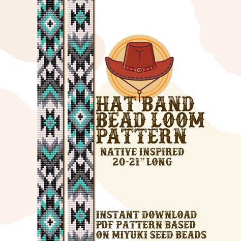 Native-inspired hat band bead loom pattern ro make a perfect hatband. Pattern is based on Miyuki seed beads 11/0 palette but also suitable to be used with any other calibrated seed beads. Note that beads you use affect on size of hat band you use, so make measures while beading. Bead colors: 5 Approximate size of the finished product: * 0.80" = 15 columns * 20.87" = 303 rows Materials needed: * Bead loom or frame * Seed beads * Seed bead needle * Thread for loom beading Pattern contains: * Bead Snowflake Dance, Beaded Hat Bands, Native Beading Patterns, Bead Loom Designs, Beadwork Tutorial, Bead Loom Pattern, Loom Bracelet Patterns, Beaded Hat, Chapeau Cowboy