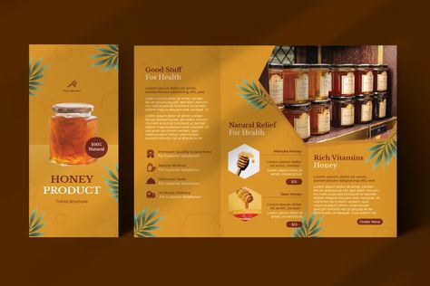 Products Brochure Design, Honey Brochure Design, Product Pamphlet, Honey Banner Design, Honey Advertising Design, Pamphlet Ideas, Honey Advertising Poster, Honey Packing Design, Open Minded Quotes