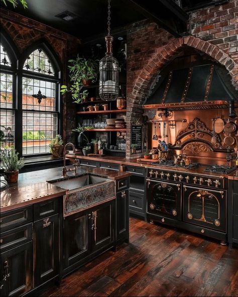 Gothic Kitchen Ideas, Boho Style Kitchen, Goth Kitchen, Boho Kitchen Ideas, Gothic Kitchen, Dark Home Decor, Goth Home, Dark Kitchen Cabinets, Boho Kitchen