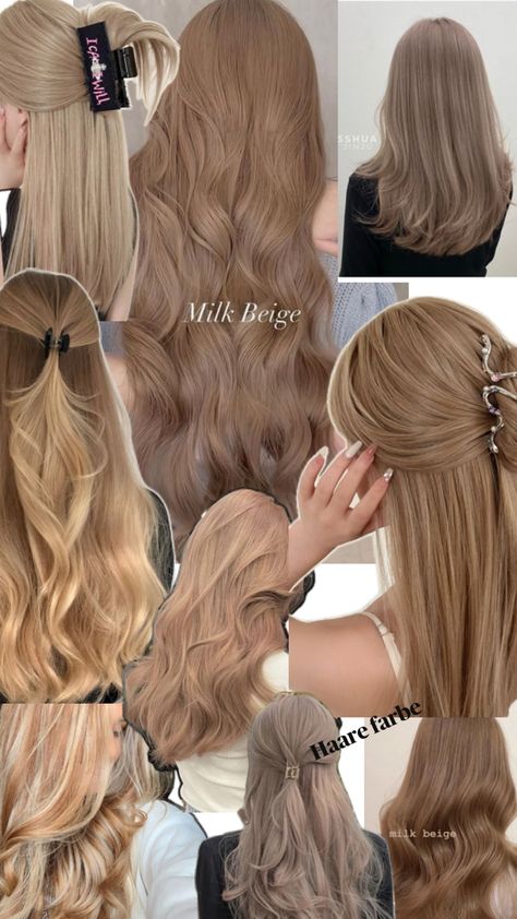 Cinnamon Roll Hair Color, Milk Beige Hair, Milk Beige Hair Color, Warm Ash Brown Hair, Sand Hair Color, Milk Tea Blonde Hair, Soft Light Brown Hair, Beige Hair Color, Natural Hair Colors