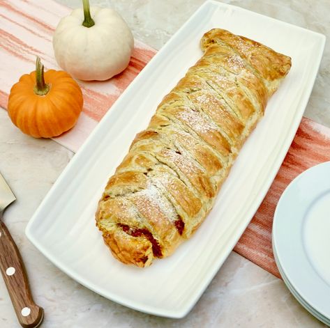 Pumpkin Cream Cheese Puff Pastry Braid Puff Pastry Dessert Pumpkin, Pumpkin Cream Cheese Puff Pastry, Pecan Braid, Puff Pastry Braid, Puff Pastry Treats, Pastry Braid, Pastry Treats, Cream Cheese Puffs, Cream Cheese Puff Pastry