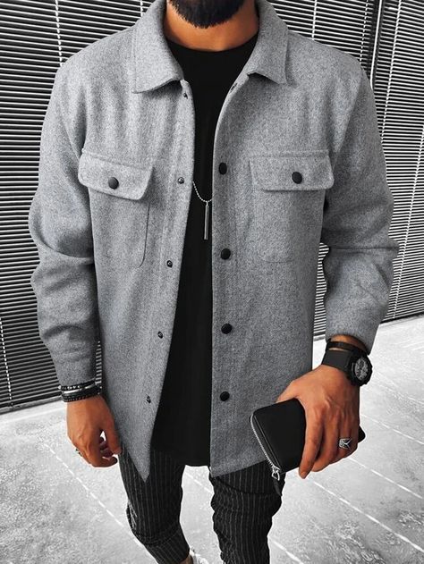 Mens Fall Outfits, Single Breasted Coat, Mode Design, Mens Fashion Casual Outfits, Pocket Pattern, Pocket Jacket, Outfit Casual, Outfits Casuales, Casual Outfit