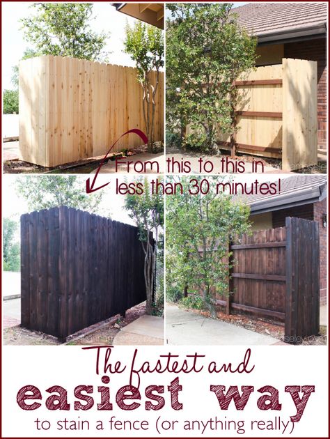 The fastest and easiest way to stain a fence (or anything really) - Ask Anna Stain Fence, Staining Wood Fence, Build A Fence, Fence Stain, Brick Fence, Diy Fence, Front Yard Fence, Cedar Fence, Farm Fence