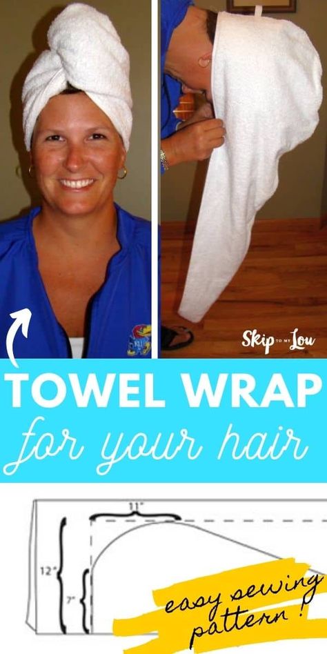 Diy Towel Wrap, Diy Hair Towel, Hair Towel Pattern, Turban Diy, Skip To My Lou, Hair Towel Wrap, Diy Towels, Towel Wrap, Small Sewing Projects