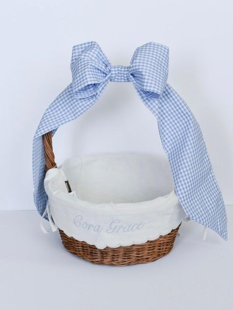 Easter Basket Embroidery, Toddler Gift Basket, Baby Boy Easter Basket, Blue Easter Basket, Preppy Easter, Rosie James, Embroidered Easter Basket, Embroidery Text, Boys Easter Basket