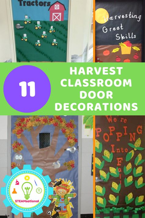 9 Harvest Classroom Door Decorations Perfect for Fall! Fall Harvest Door Decorations Classroom, Harvest Classroom Door, Fall Teacher Door Ideas, Kindergarten Door, Fall Classroom Door, Classroom Door Decorations, Farm Door, Sunday School Rooms, Fall Classroom