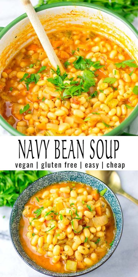 Vegan Navy Bean Soup Recipes, Vegan Navy Bean Soup, Vegan Navy Bean Recipes, Navy Beans Recipe, Navy Bean Recipes, Contentedness Cooking, Mealprep Dinner, Navy Bean Soup, Navy Bean