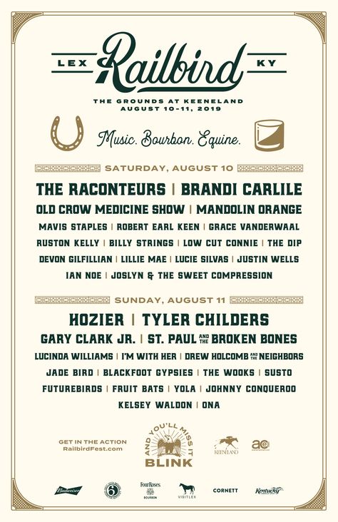 Lineup | Railbird Festival | August 10-11, 2019 Railbird Festival, Ruston Kelly, The Raconteurs, Robert Earl Keen, Crow Medicine, Lucinda Williams, Festival Lineup, Old Crow Medicine Show, Mavis Staples