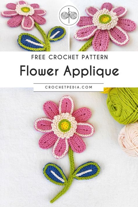 crochet flower applique Applique Crochet Patterns, Crochet Flower Applique, Flower Applique Patterns, Crochet Small Flower, Crochet Puff Flower, Crochet Applique Patterns Free, Crochet Flowers Easy, Crochet Flowers Free Pattern, Applique Pattern