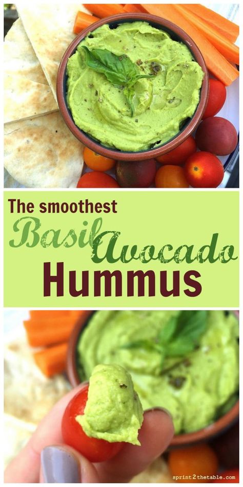 Avocado Hummus Recipe, Arabisk Mad, Hummus Recipe Homemade, Avocado Dessert, Healthy Appetizer, Avocado Hummus, Basil Recipes, Homemade Hummus, Hummus Recipe