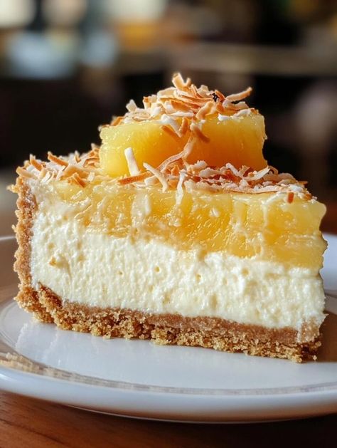 Coconut Pineapple Cheesecake Pineapple Cheesecake, Tropical Desserts, Cheesecake Recipes Classic, Coconut Cheesecake, Elegant Desserts, Pineapple Coconut, Cheesecake Recipe, Toasted Coconut, Mini Desserts