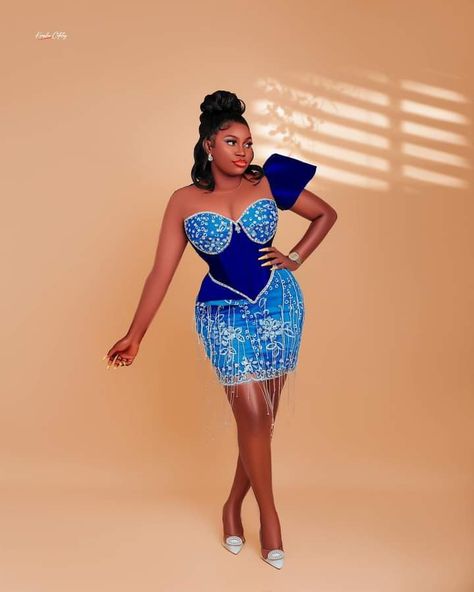 Sky blue aso ebi styles Blue Short Dress Prom, Short Dress Prom, Blue Beaded Dress, Blue Short Dress, Prom Dress Blue, African Party Dresses, Dress Ankara, Blue Dress Short, Dress African