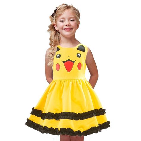 Girls Halloween Party, Anime Pikachu, Pokemon Cute, Knitted Winter Dress, Cartoon Cosplay, Black Dress With Sleeves, Girls Halloween