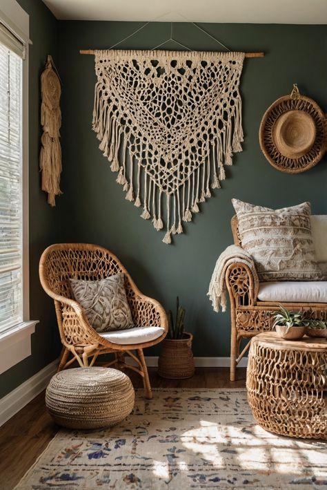 Embark on a mystical journey through boho vibes with our exquisite rattan and macrame collection. Discover the ultimate delights that await! #ad     #Colortrend #wallpaint2024  #color2024  #DIYpainting  ##DIYhomedecor  #Fixhome Boho Babe Cave, Boho Themed House, Macrame Wall Decor Ideas, Principles Of Interior Design, Walnut Wood Kitchen, Cherry Wood Kitchen Cabinets, Osb Wood, Macrame Room, Boho Decorations