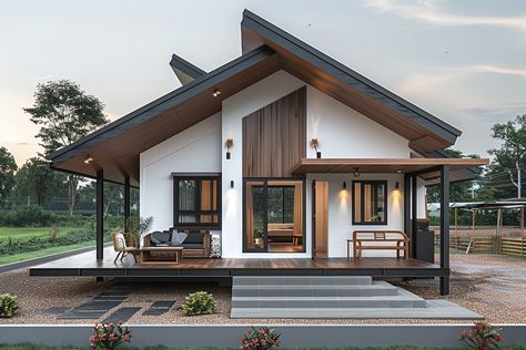 Simple Tropical Style House in Rural Thailand Thailand House Design, Small Rest House Design, Rural Thailand, Thailand House, Small Modern House Exterior, Filipino House, Bahay Kubo, Bamboo House Design, Tropical Living